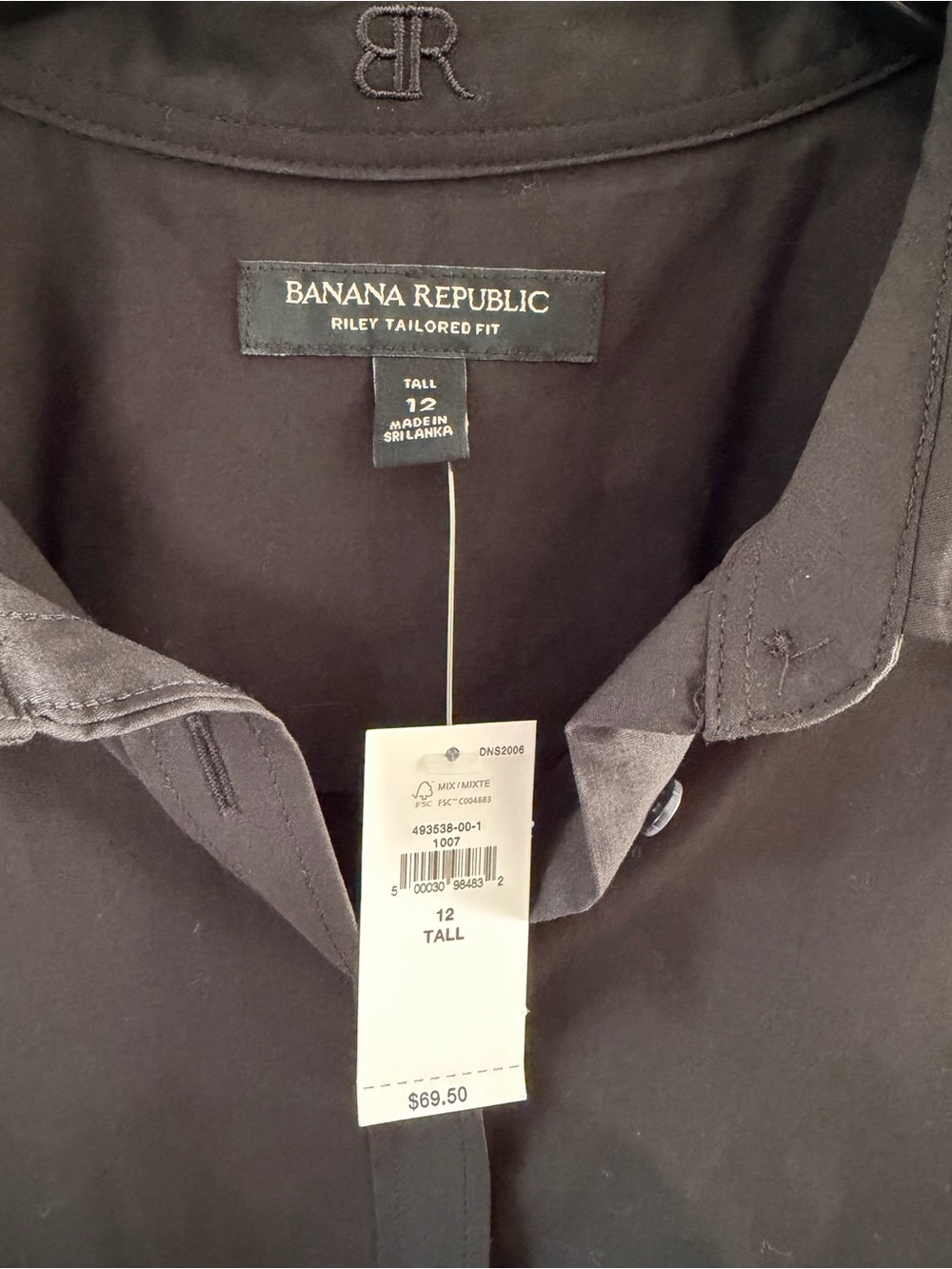 Banana Republic, Riley Tailored Fit Button Down, Size 12, Black, NEW with tags.